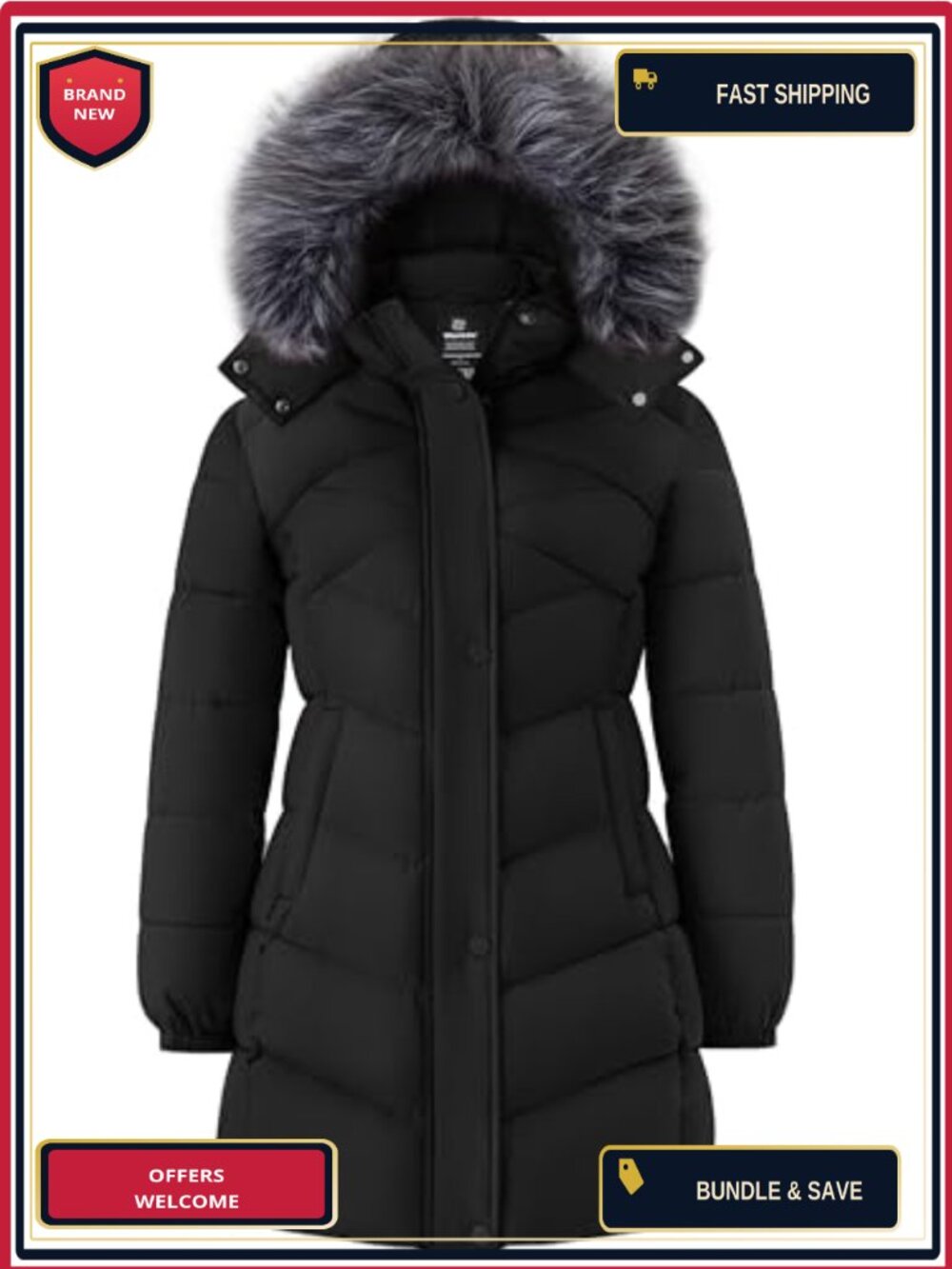 Long Puffer Jacket Women Winter Waterproof Down Coat Detachable Faux Fur Hood
